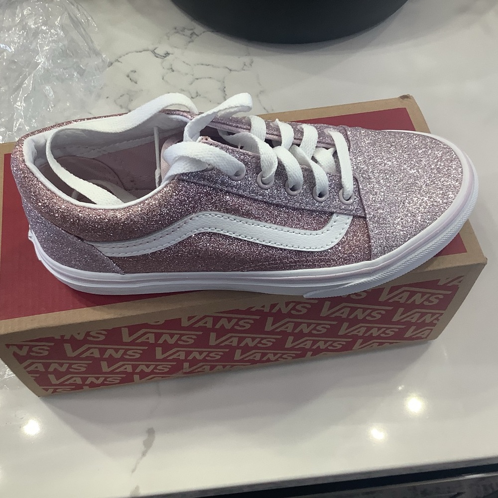 Vans Old Skool Glitter Skate Shoe - Big Kid - Orchid Ice / Powder Pink